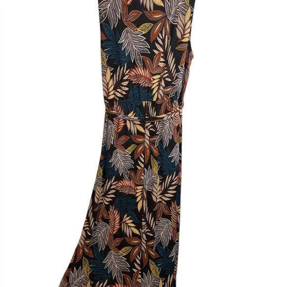Timing Tropical Leaf Maxi Dress - Blue and Tan Size 2X #403 - Picture 5 of 6